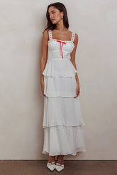 Provence Bloom Tiered Ruffle Maxi Dress Off White